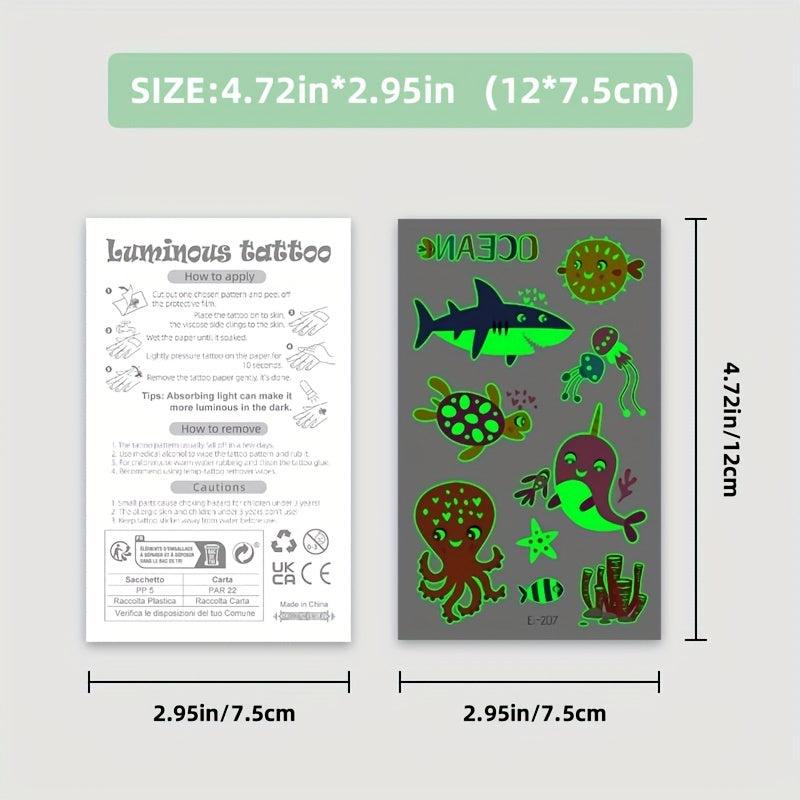Luminous Ocean Animals Temporary Tattoo Stickers - Glow Under Sea