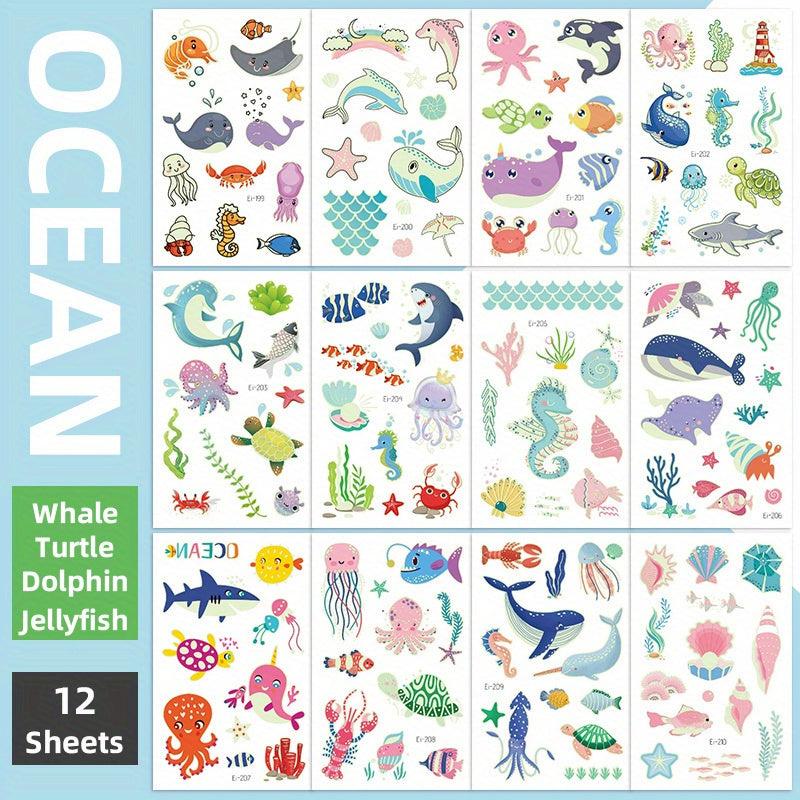 Luminous Ocean Animals Temporary Tattoo Stickers - Glow Under Sea