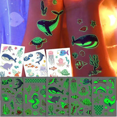Luminous Ocean Animals Temporary Tattoo Stickers - Glow Under Sea
