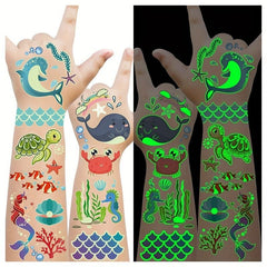 Luminous Ocean Animals Temporary Tattoo Stickers - Glow Under Sea