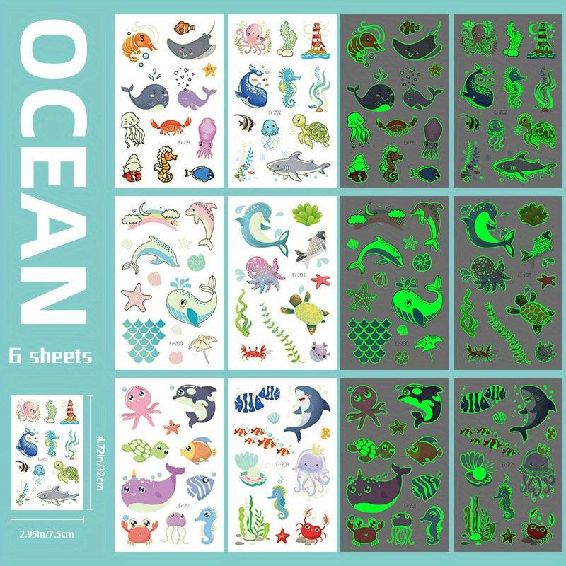 Luminous Ocean Animals Temporary Tattoo Stickers - Glow Under Sea