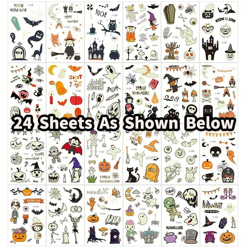 24 Glow In Dark Halloween Temporary Tattoos