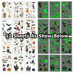 24 Glow In Dark Halloween Temporary Tattoos