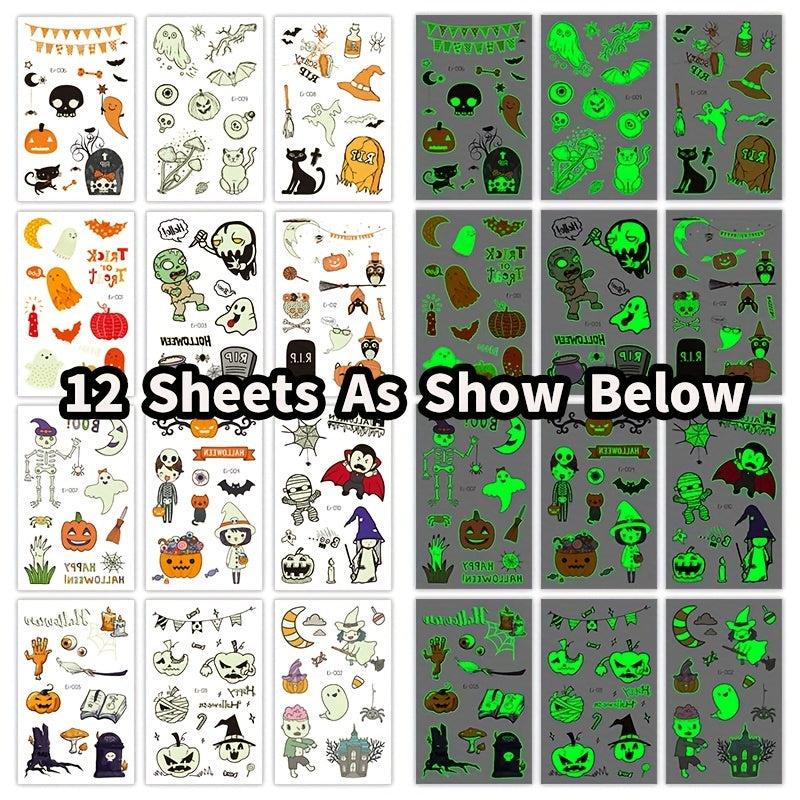 24 Glow In Dark Halloween Temporary Tattoos