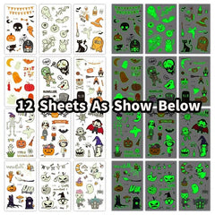 24 Glow In Dark Halloween Temporary Tattoos