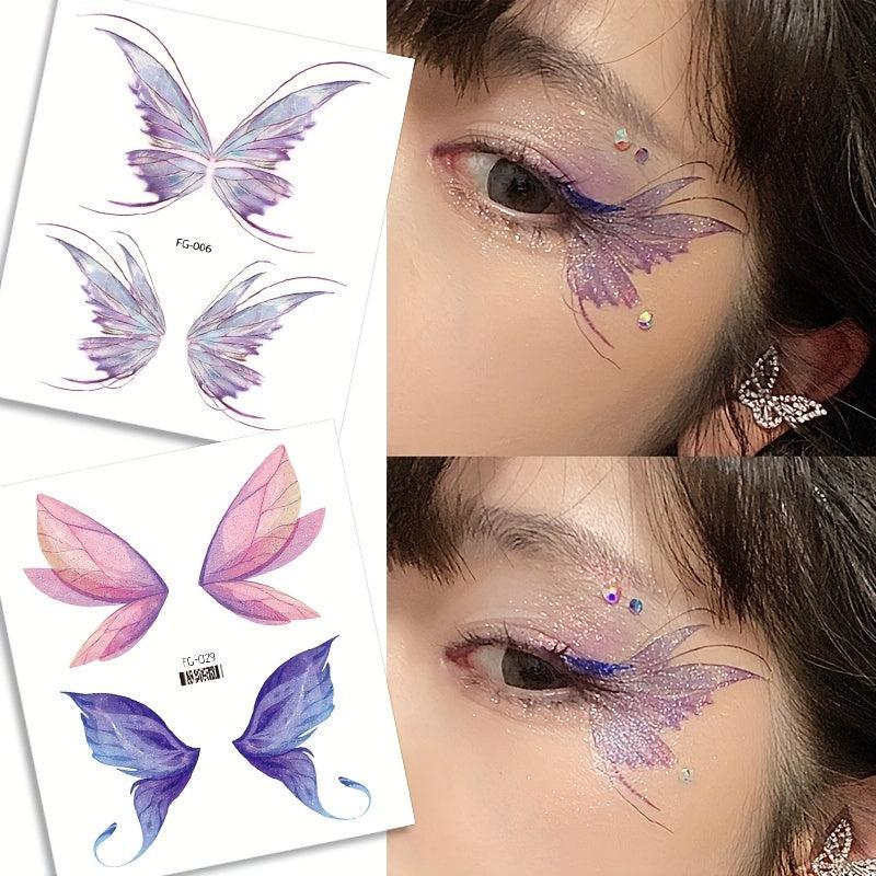 12 Sheets Butterfly Face Sticker Temporary Tattoo Sticker Glitter Eye Sticker