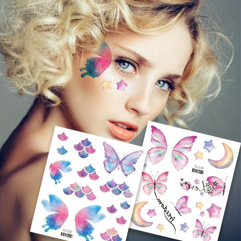 12 Sheets Butterfly Face Sticker Temporary Tattoo Sticker Glitter Eye Sticker