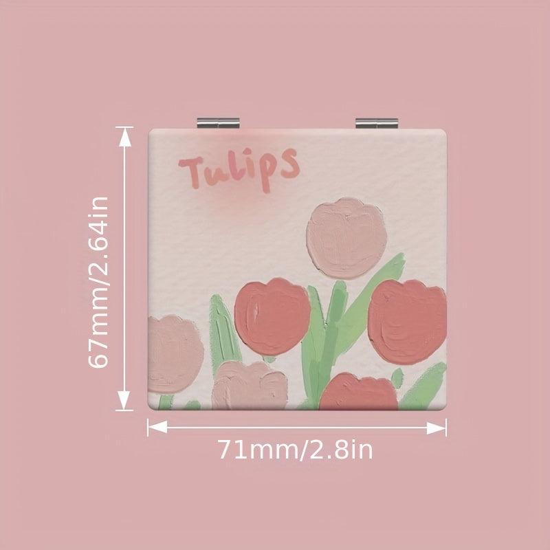 Tulip Pattern Foldable Makeup Mirror - Ideal Gift For Her