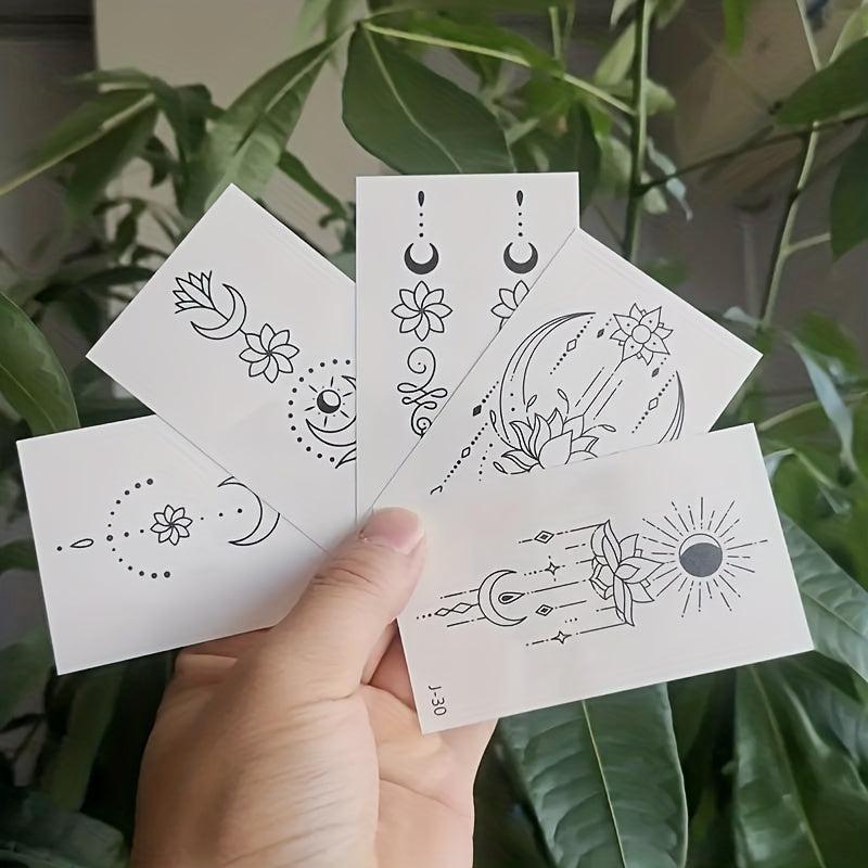Temporary Moon & Flowers Tattoo Stickers, 30 Sheets