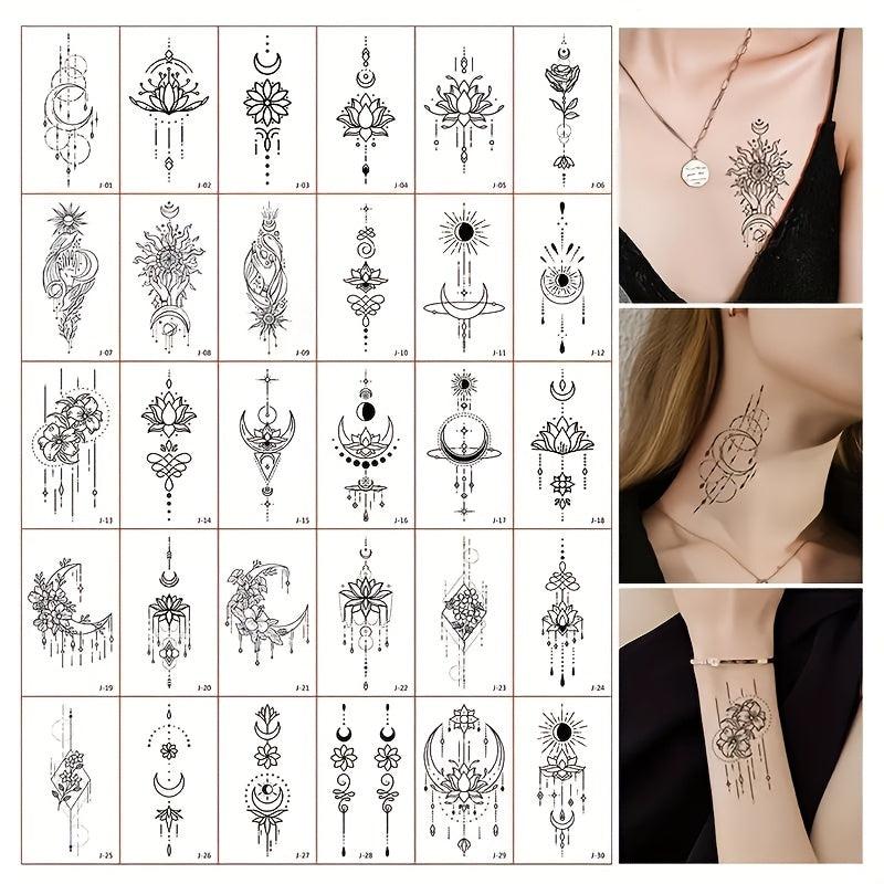 Temporary Moon & Flowers Tattoo Stickers, 30 Sheets