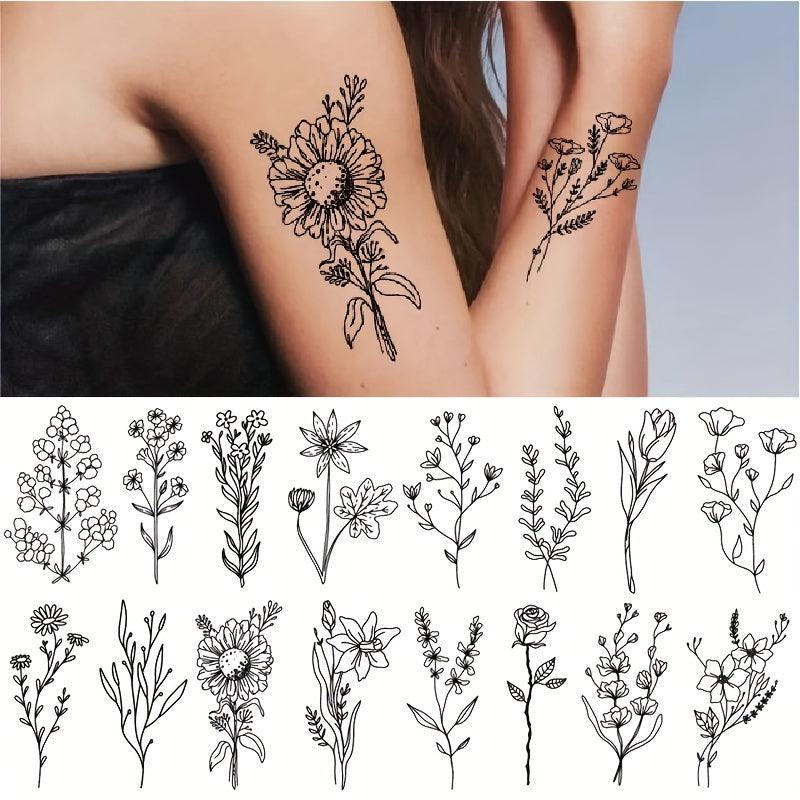 Wild Plant Temporary Tattoos Lavender, Sweet Pea, Larkspur Patterns