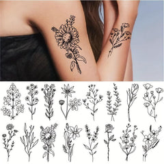 Wild Plant Temporary Tattoos Lavender, Sweet Pea, Larkspur Patterns