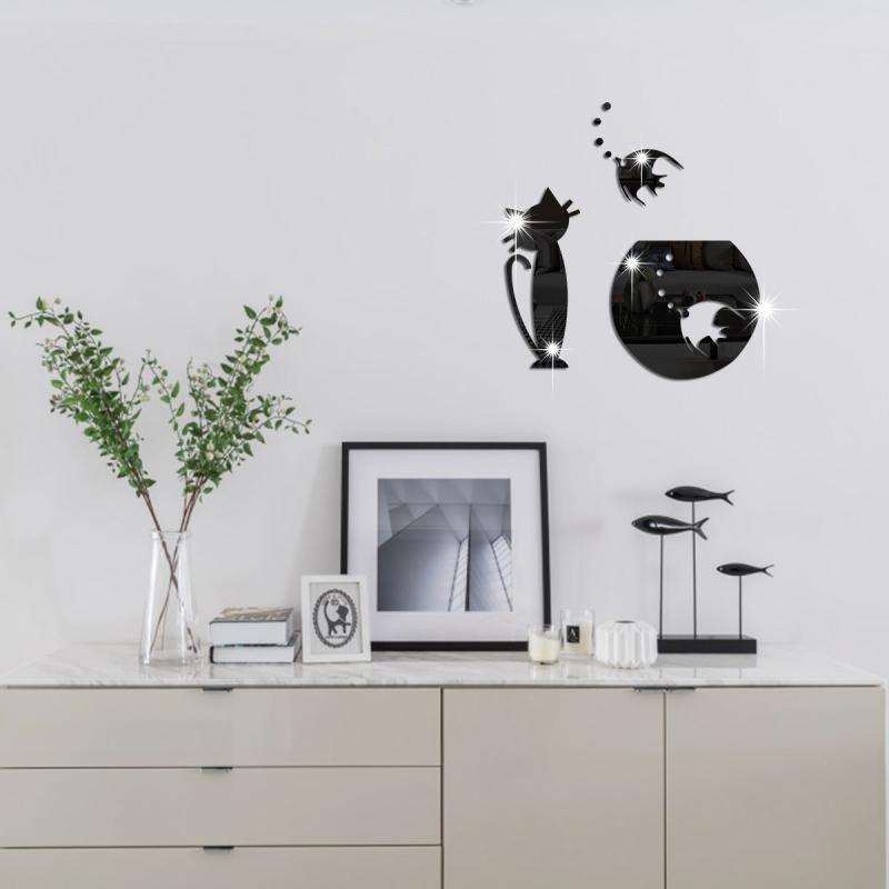 Cat Mirror Acrylic Wall Decoration Fun DIY Stickers Self adhesive