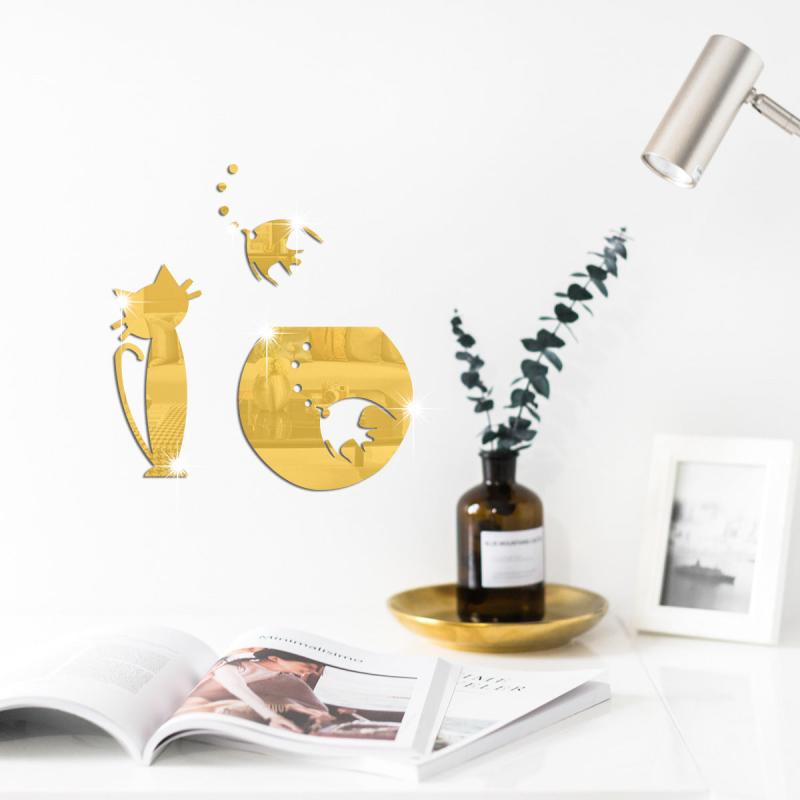 Cat Mirror Acrylic Wall Decoration Fun DIY Stickers Self adhesive