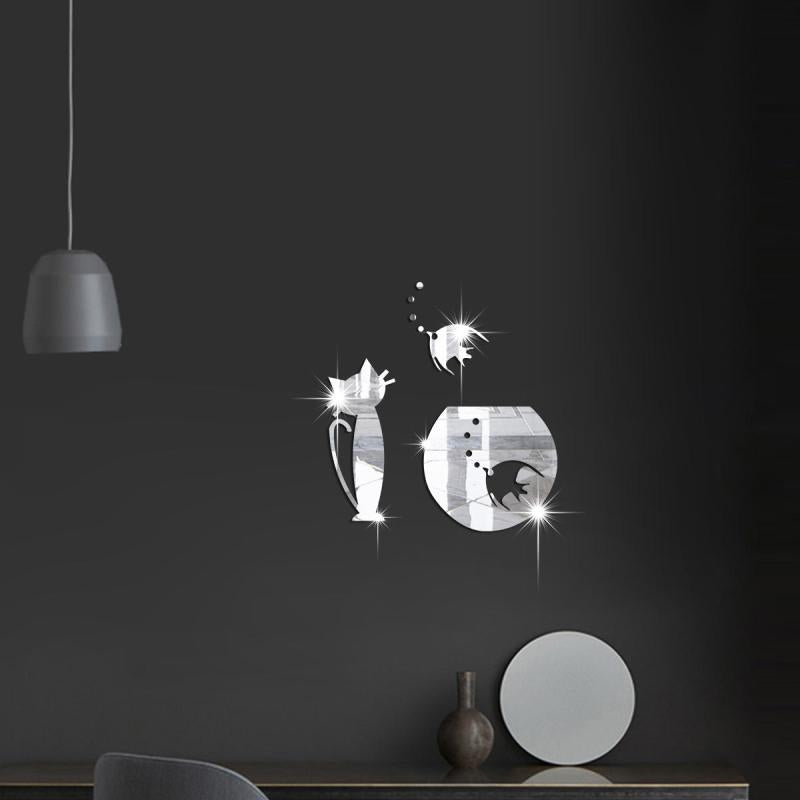 Cat Mirror Acrylic Wall Decoration Fun DIY Stickers Self adhesive