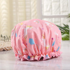 Cartoon Pattern Double Layer Shower Cap for Women Girls