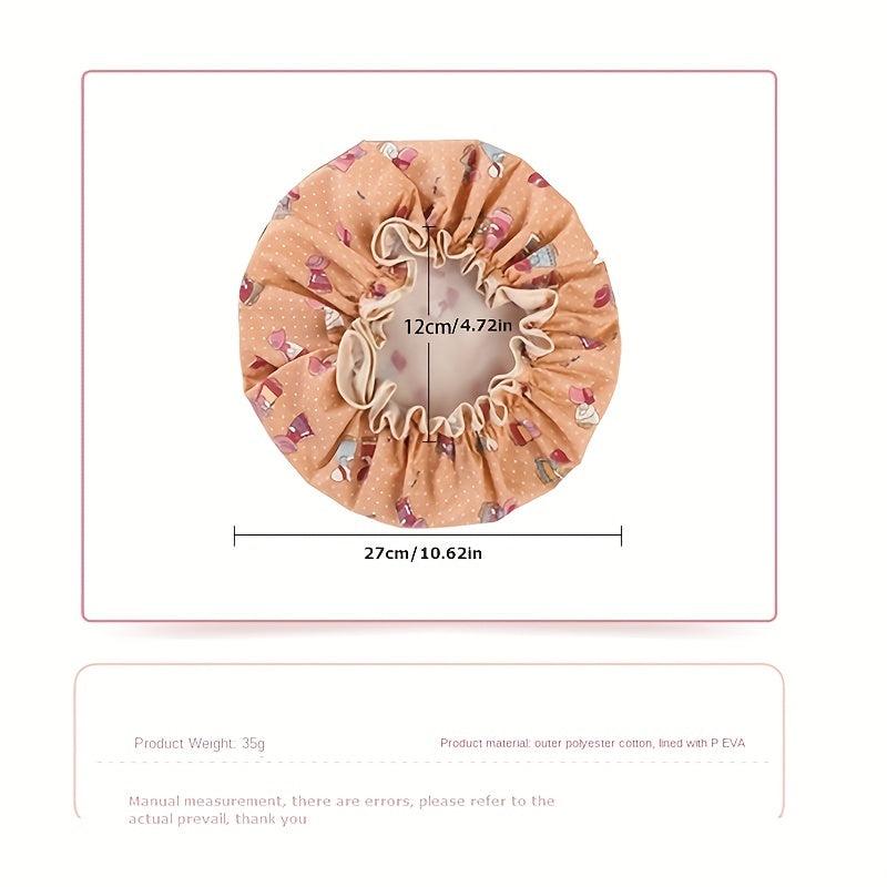 Cartoon Pattern Double Layer Shower Cap for Women Girls