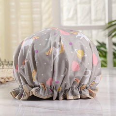 Cartoon Pattern Double Layer Shower Cap for Women Girls