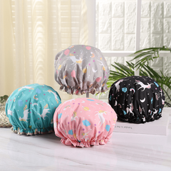 Cartoon Pattern Double Layer Shower Cap for Women Girls