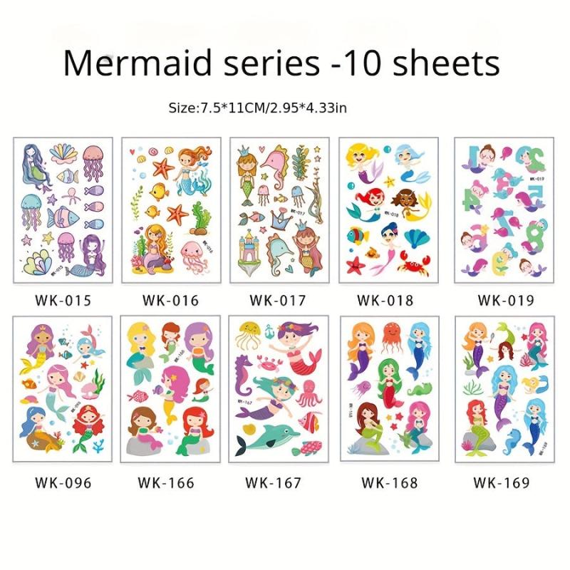 10 Pcs Beach Party Waterproof Stickers Flamingo Heart Mermaid Rainbow Decoration