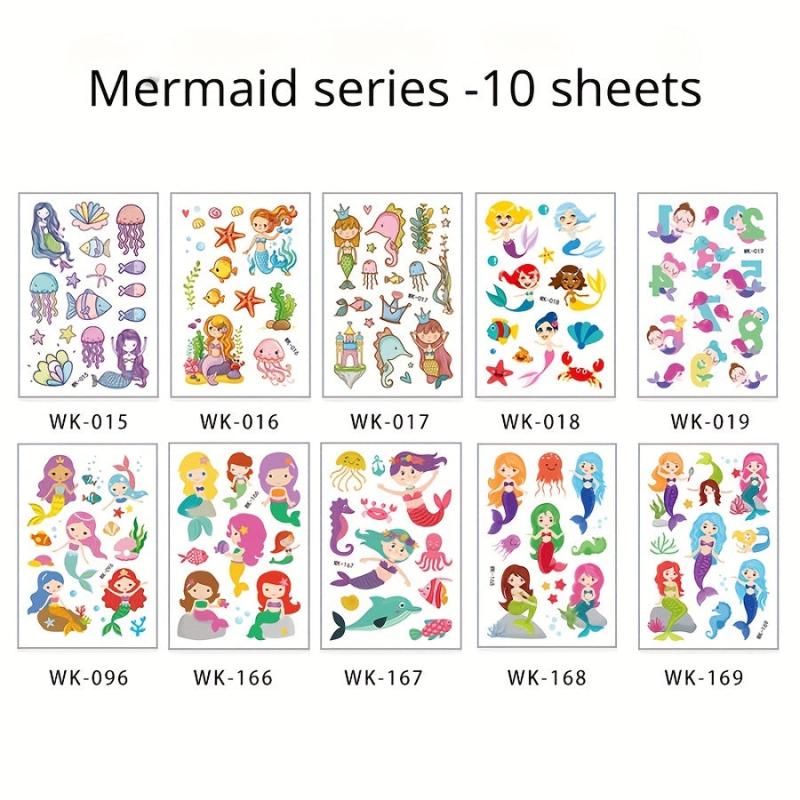 10 Pcs Beach Party Waterproof Stickers Flamingo Heart Mermaid Rainbow Decoration