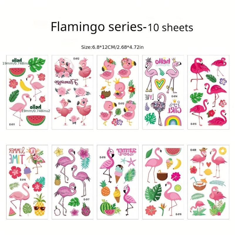10 Pcs Beach Party Waterproof Stickers Flamingo Heart Mermaid Rainbow Decoration