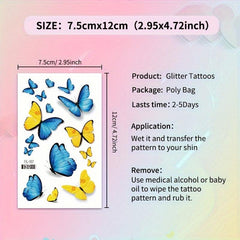 Glitter Butterfly Temporary Tattoos For Women - Colorful Waterproof Stickers