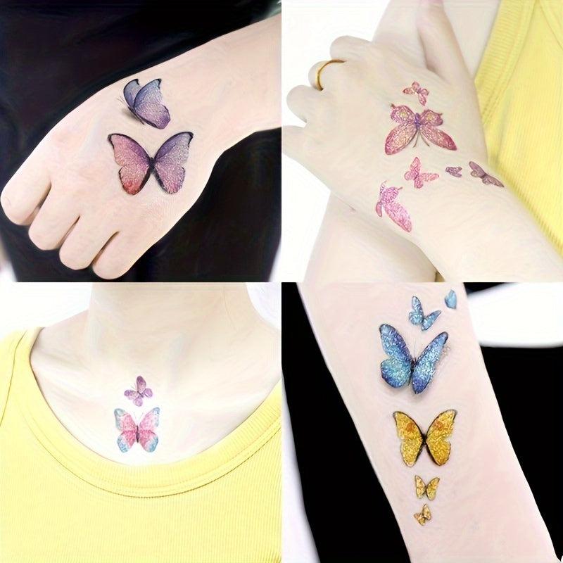 Glitter Butterfly Temporary Tattoos For Women - Colorful Waterproof Stickers