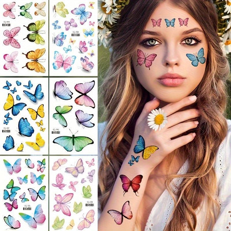 Glitter Butterfly Temporary Tattoos For Women - Colorful Waterproof Stickers