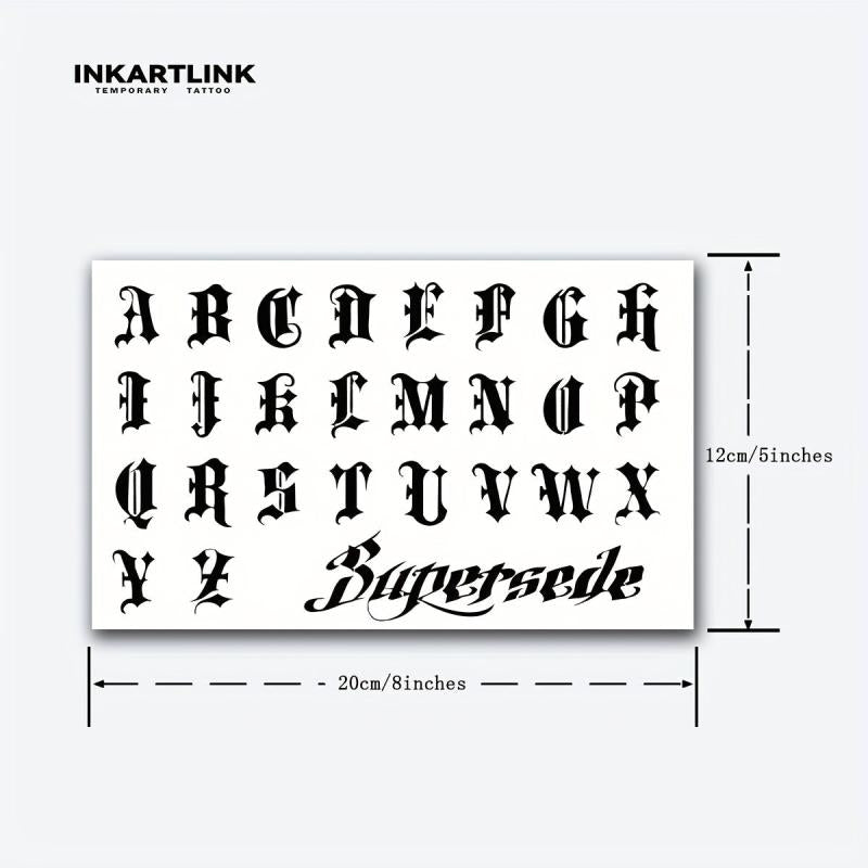 Gothic Alphabet Temporary Tattoo Sticker Long Lasting Ink