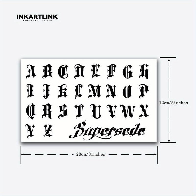 Gothic Alphabet Temporary Tattoo Sticker Long Lasting Ink