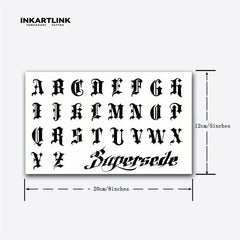 Gothic Alphabet Temporary Tattoo Sticker Long Lasting Ink