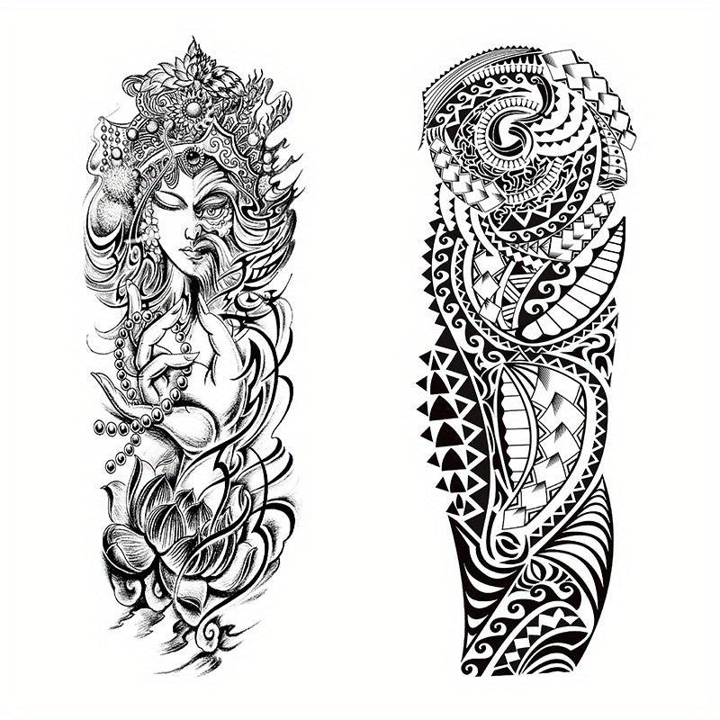 2pcs Full Arm Totem Waterproof Temporary Tattoo Sticker L19 xW7