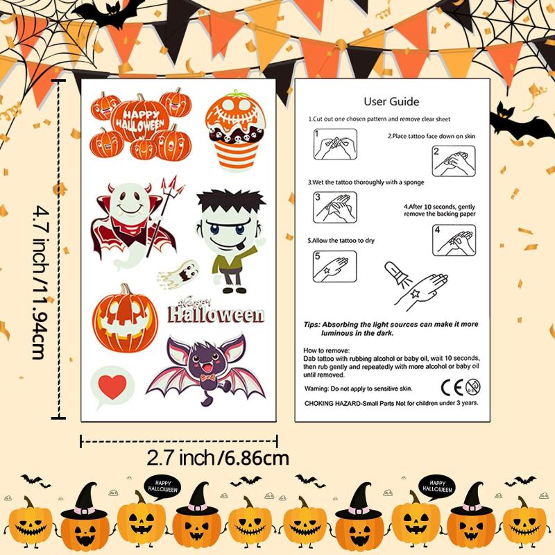 10 Sheets Glow Halloween Temporary Tattoos Birthday Party Decorations