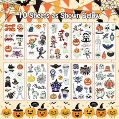 10 Sheets Glow Halloween Temporary Tattoos Birthday Party Decorations
