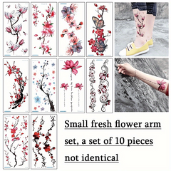 10 Sheets Waterproof Temporary Tattoo Stickers - Plum Blossom Orchid Chrysanthem