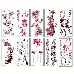10 Sheets Waterproof Temporary Tattoo Stickers - Plum Blossom Orchid Chrysanthem