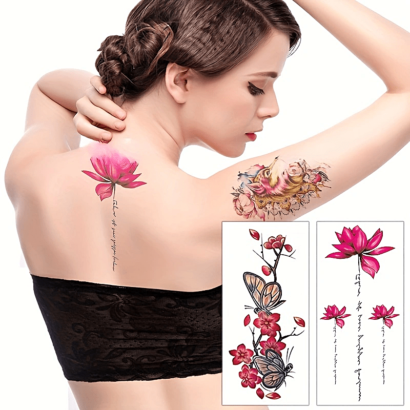 10 Sheets Waterproof Temporary Tattoo Stickers - Plum Blossom Orchid Chrysanthem