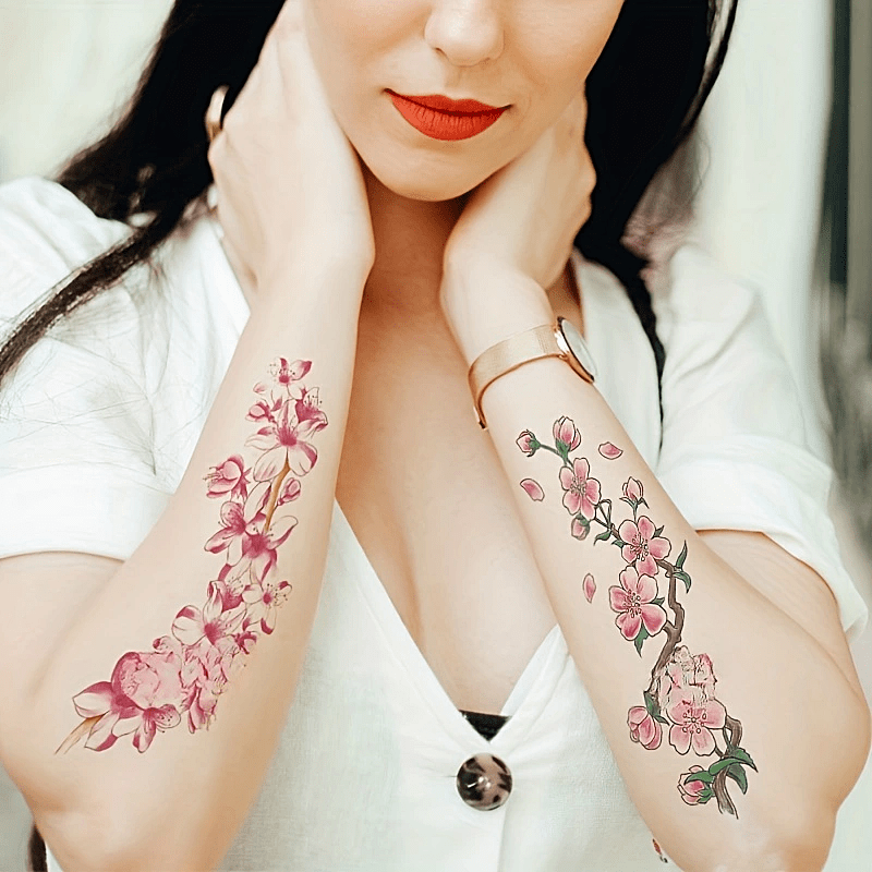 10 Sheets Waterproof Temporary Tattoo Stickers - Plum Blossom Orchid Chrysanthem