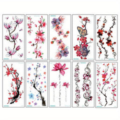 10 Sheets Waterproof Temporary Tattoo Stickers - Plum Blossom Orchid Chrysanthem