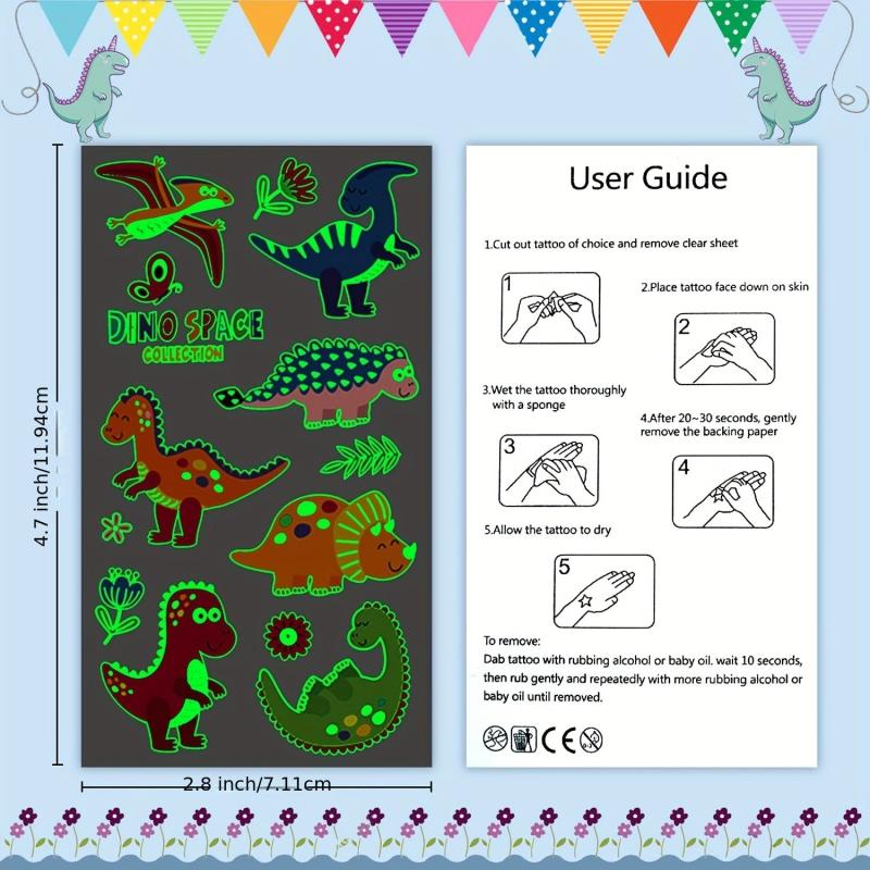 Luminous Temporary Tattoos Glow Unicorn and Dinosaur