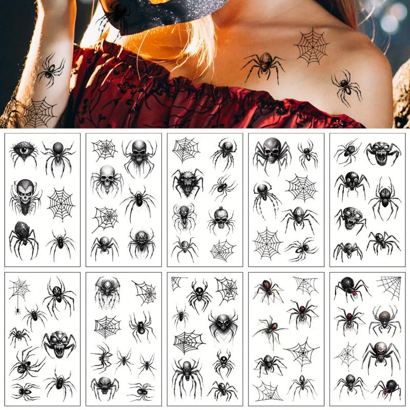 10pcs Halloween Spider Tattoo Stickers Waterproof Temporary Tattoos