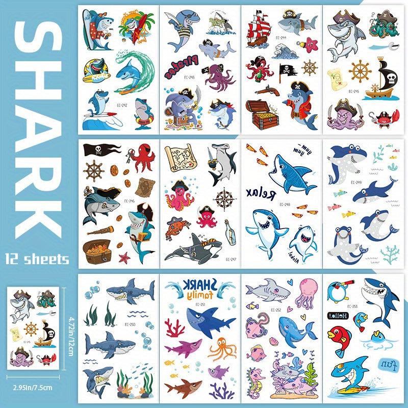Shark Temporary Tattoos 12 Sheets Body Stickers for Ocean Sea Themed Party