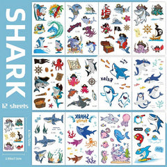Shark Temporary Tattoos 12 Sheets Body Stickers for Ocean Sea Themed Party