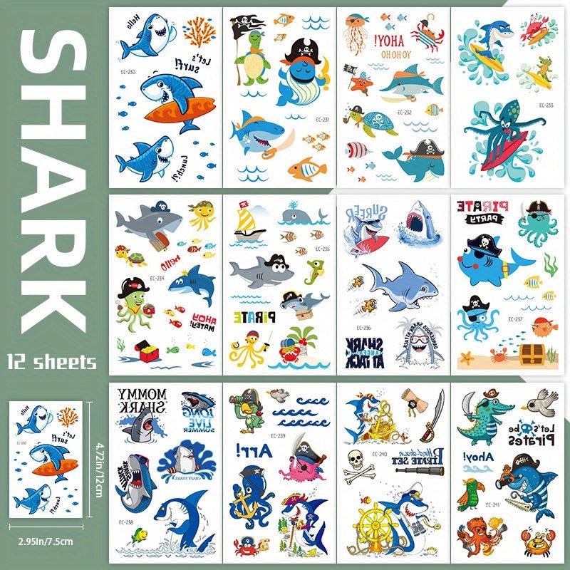 Shark Temporary Tattoos 12 Sheets Body Stickers for Ocean Sea Themed Party