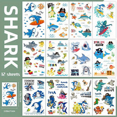 Shark Temporary Tattoos 12 Sheets Body Stickers for Ocean Sea Themed Party