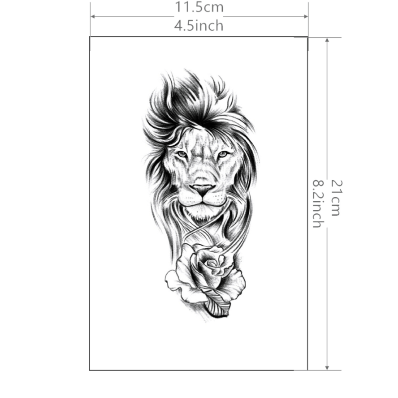 Realistic Lion & Rose Tattoo Sticker Waterproof & Long Lasting Arm Leg Body Art