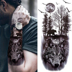 Forest Wolf Temporary Tattoos Waterproof Stickers for Men and Women