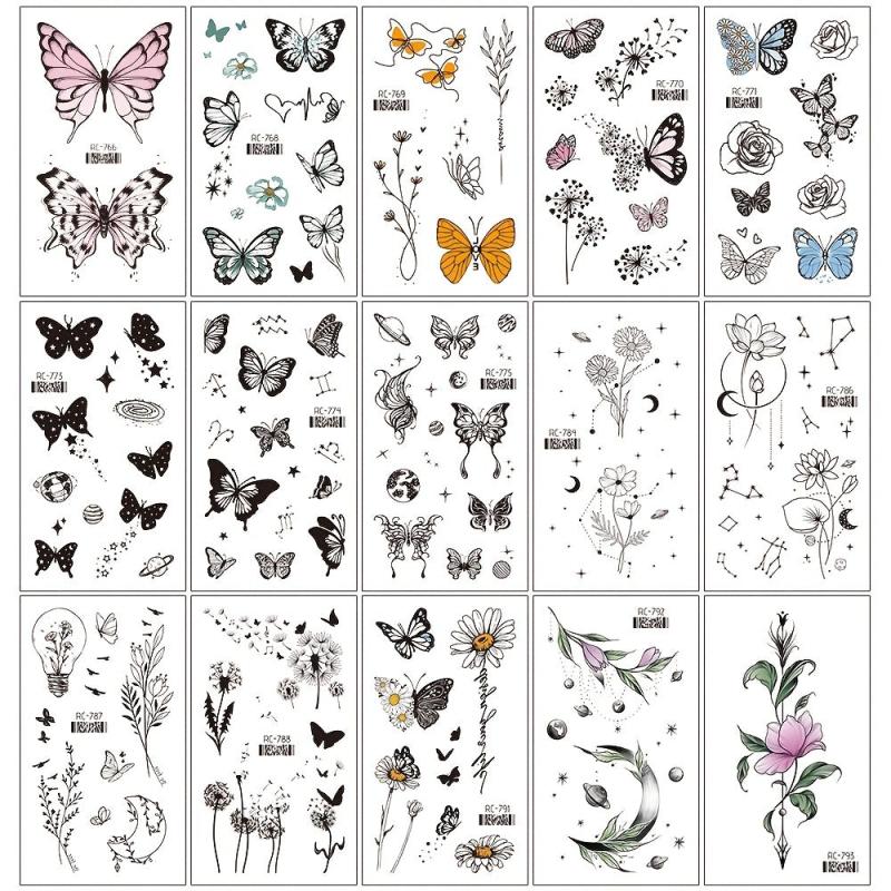 Waterproof Butterfly and Flower Temporary Tattoo Stickers for Women
