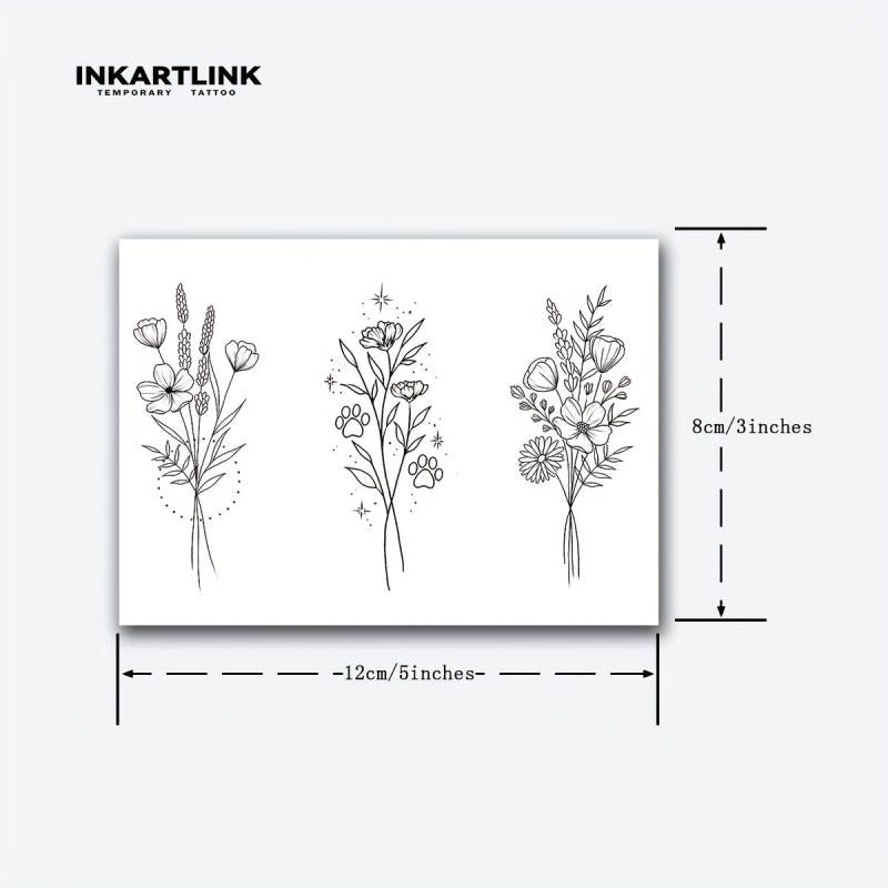 3 Little Flowers Tattoo Stickers - Lasts 1-2 Weeks - Herbal Juice - Waterproof
